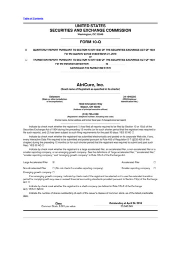 Miniature AtriCure 10-Q Rapport trimestriel 2018 