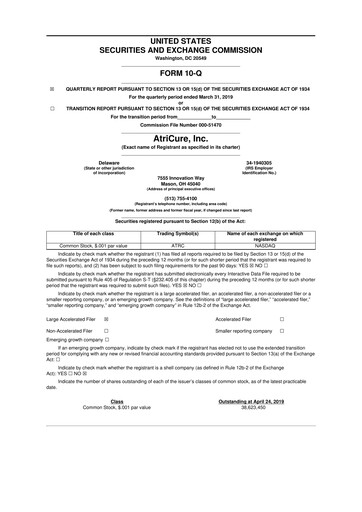 Miniature AtriCure 10-Q Rapport trimestriel 2019 