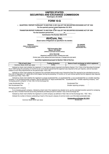 Miniature AtriCure 10-Q Rapport trimestriel 2019 