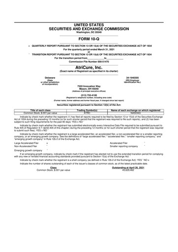 Miniature AtriCure 10-Q Rapport trimestriel 2021 