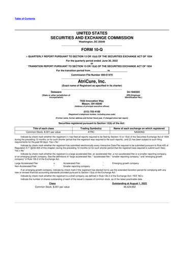 Miniature AtriCure 10-Q Rapport trimestriel 2022 