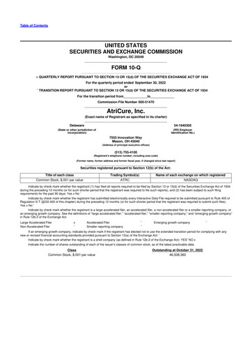 Miniature AtriCure 10-Q Rapport trimestriel 2022 