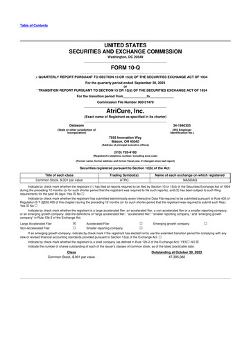 Miniature AtriCure 10-Q Rapport trimestriel 2023 