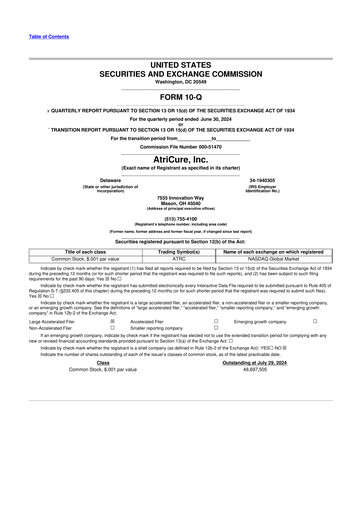 Miniature AtriCure 10-Q Rapport trimestriel 2024 