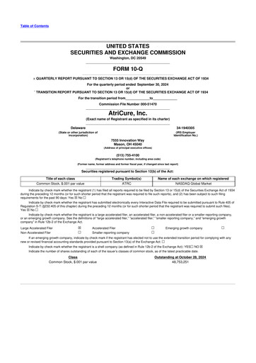 Miniature AtriCure 10-Q Rapport trimestriel 2024 