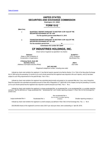 Thumbnail CF Industries
 10-Q Quarterly Report FY2016 