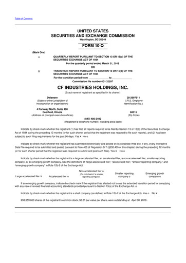 Thumbnail CF Industries
 10-Q Quarterly Report FY2018 