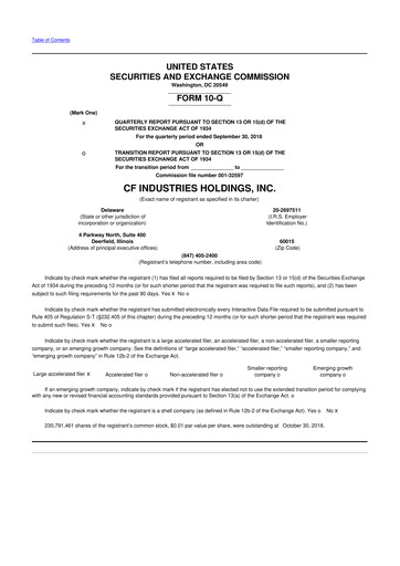 Thumbnail CF Industries
 10-Q Quarterly Report FY2018 