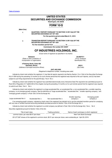 Thumbnail CF Industries
 10-Q Quarterly Report FY2019 