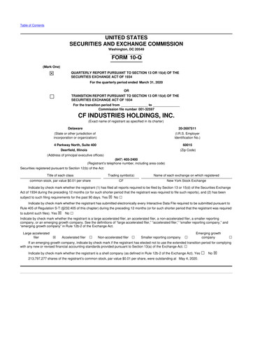 Thumbnail CF Industries
 10-Q Quarterly Report FY2020 