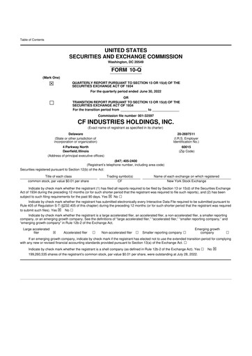 Thumbnail CF Industries
 10-Q Quarterly Report FY2022 