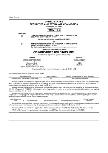 Thumbnail CF Industries
 10-Q Quarterly Report FY2023 