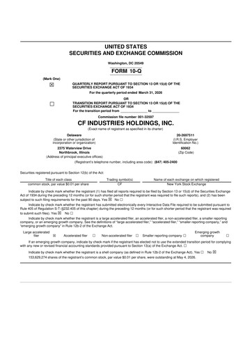 Thumbnail CF Industries
 10-Q Quarterly Report FY 