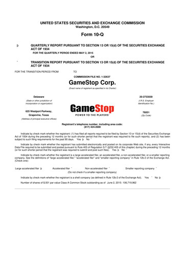 Thumbnail GameStop
 10-Q Quarterly Report FY2015 