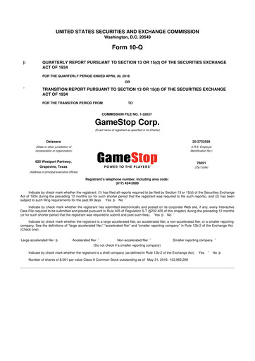 Thumbnail GameStop
 10-Q Quarterly Report FY2016 