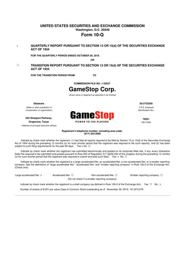 Thumbnail GameStop
 10-Q Quarterly Report FY2016 