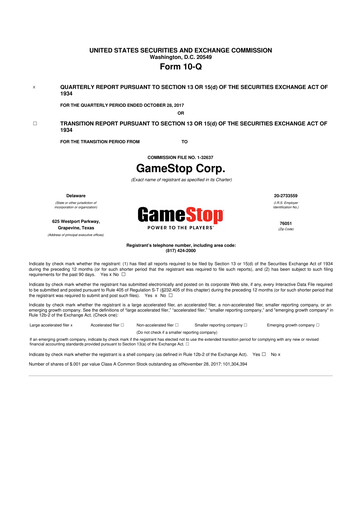 Thumbnail GameStop
 10-Q Quarterly Report FY2017 