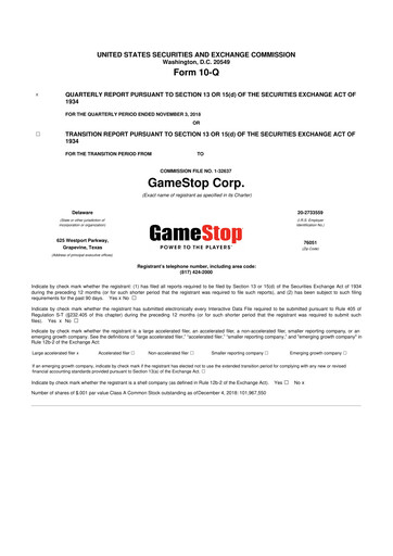 Thumbnail GameStop
 10-Q Quarterly Report FY2018 