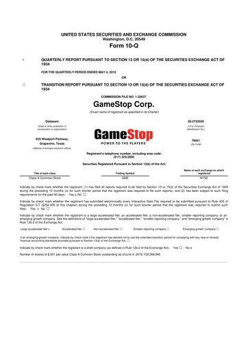 Thumbnail GameStop
 10-Q Quarterly Report FY 