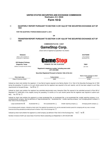 Thumbnail GameStop
 10-Q Quarterly Report FY2019 