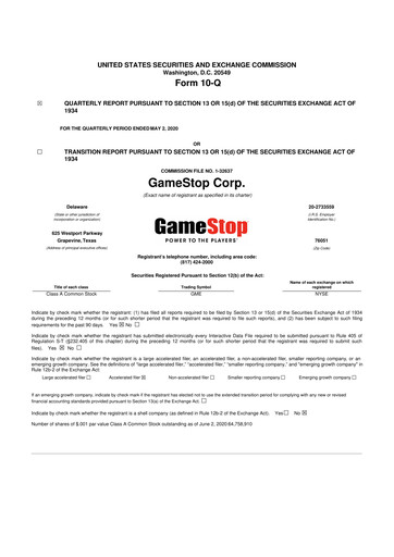 Thumbnail GameStop
 10-Q Quarterly Report FY2020 