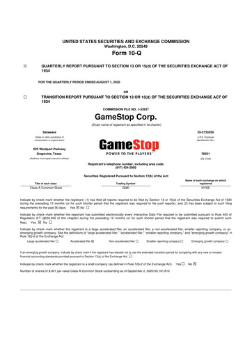 Thumbnail GameStop
 10-Q Quarterly Report FY2020 