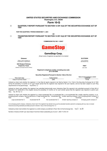 Thumbnail GameStop
 10-Q Quarterly Report FY2021 