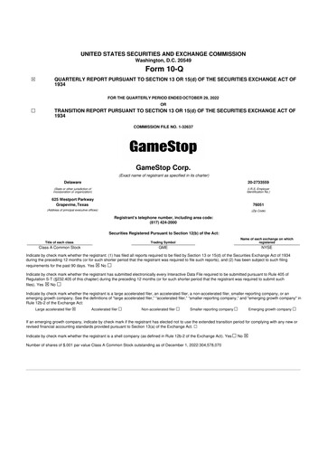 Thumbnail GameStop
 10-Q Quarterly Report FY2022 