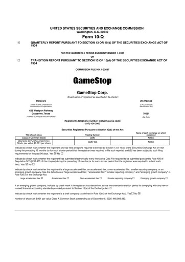 Thumbnail GameStop
 10-Q Quarterly Report FY2025 