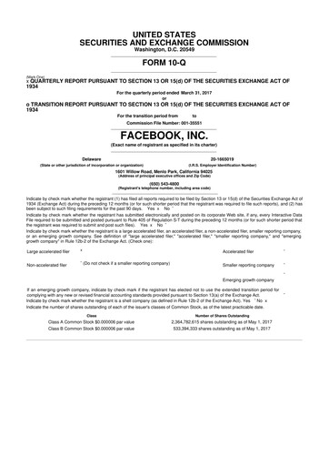 Thumbnail Meta Platforms (Facebook) 10-Q Quarterly Report FY2017 