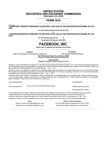 Thumbnail Meta Platforms (Facebook) 10-Q Quarterly Report FY2018 