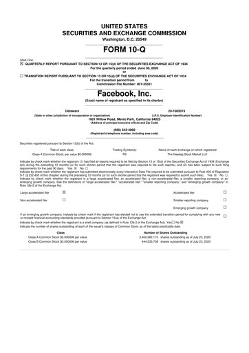 Thumbnail Meta Platforms (Facebook) 10-Q Quarterly Report FY2020 