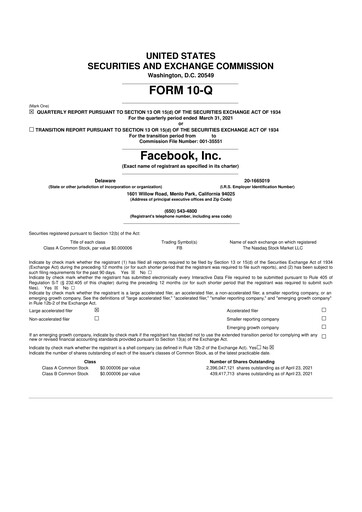 Thumbnail Meta Platforms (Facebook) 10-Q Quarterly Report FY2021 