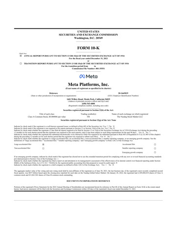 Thumbnail Meta Platforms (Facebook) 10-K Annual Report 2021