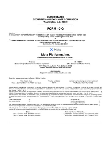 Thumbnail Meta Platforms (Facebook) 10-Q Quarterly Report FY2022 