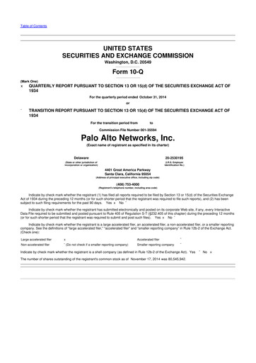 Thumbnail Palo Alto Networks
 10-Q Quarterly Report FY2015 