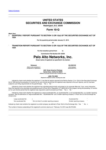 Thumbnail Palo Alto Networks
 10-Q Quarterly Report FY2015 