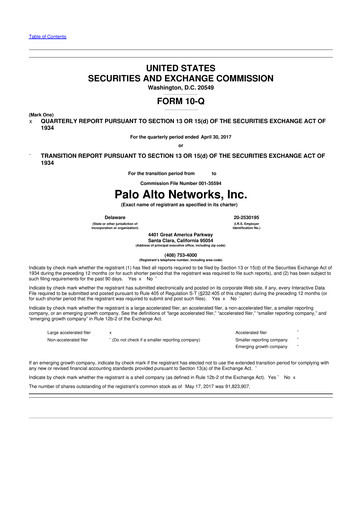 Thumbnail Palo Alto Networks
 10-Q Quarterly Report FY2017 