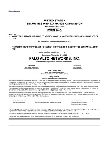 Thumbnail Palo Alto Networks
 10-Q Quarterly Report FY2018 