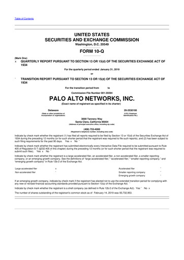 Thumbnail Palo Alto Networks
 10-Q Quarterly Report FY2019 