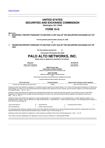 Thumbnail Palo Alto Networks
 10-Q Quarterly Report FY2020 