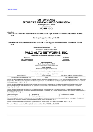 Thumbnail Palo Alto Networks
 10-Q Quarterly Report FY2020 