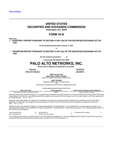 Thumbnail Palo Alto Networks
 10-Q Quarterly Report FY2021 