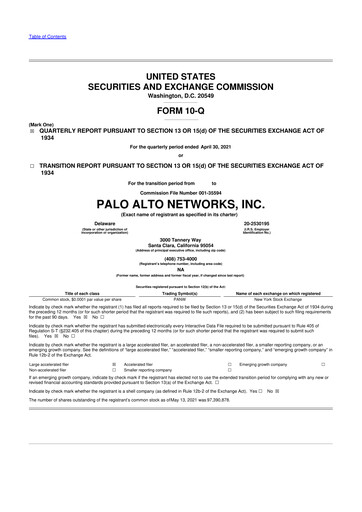 Thumbnail Palo Alto Networks
 10-Q Quarterly Report FY2021 