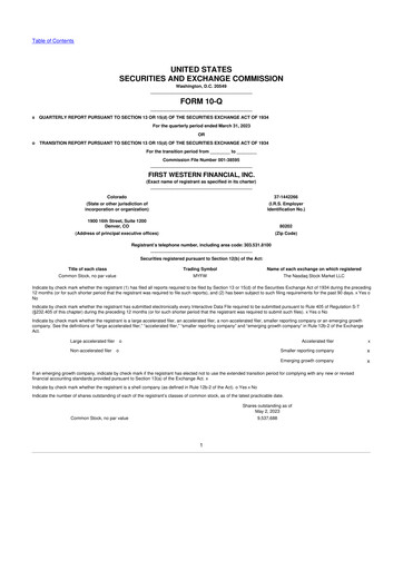 Thumbnail First Western Financial 10-Q Quarterly Report FY2023 