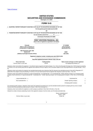 Thumbnail First Western Financial 10-Q Quarterly Report FY2023 