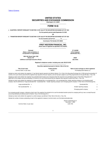 Thumbnail First Western Financial 10-Q Quarterly Report FY2023 