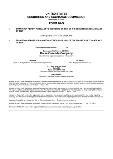 Thumbnail Boise Cascade
 10-Q Quarterly Report FY2013 