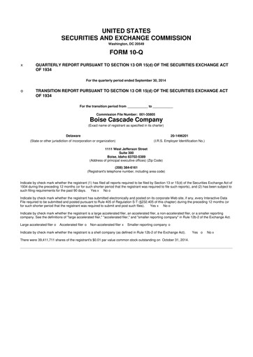 Thumbnail Boise Cascade
 10-Q Quarterly Report FY2014 