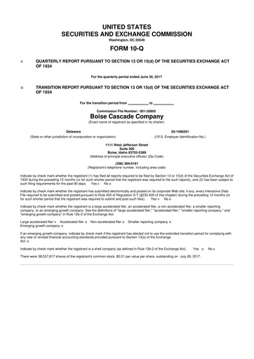 Thumbnail Boise Cascade
 10-Q Quarterly Report FY2017 